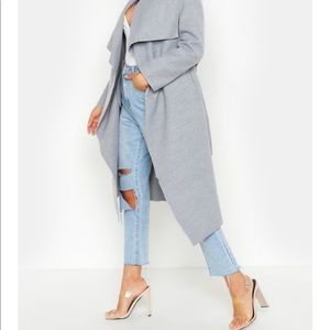 New Grey belted waterfall coat Medium/ Large